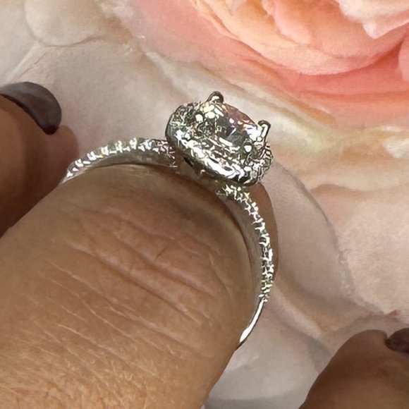 Certified 1ct . t.w. Moissanite Diamond Round Square Halo Engagement Ring - Picture 5 of 8